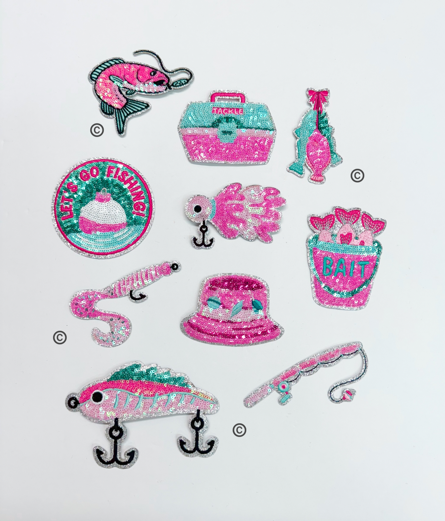 Preppy Pink Glitter Lets Go Fishing ©️ Sequin Patch
