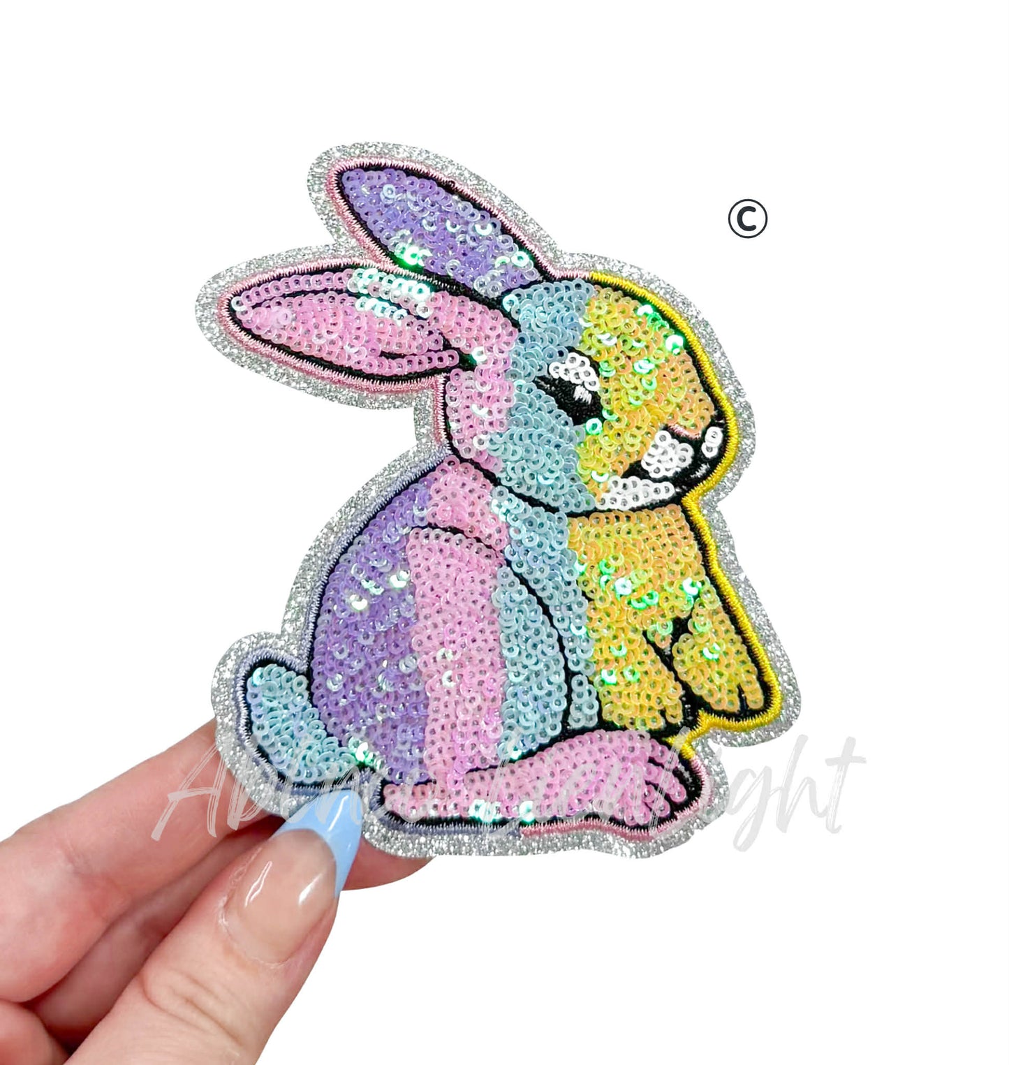 Pastel Ombre Bunny Easter Sequin Patch - Small
