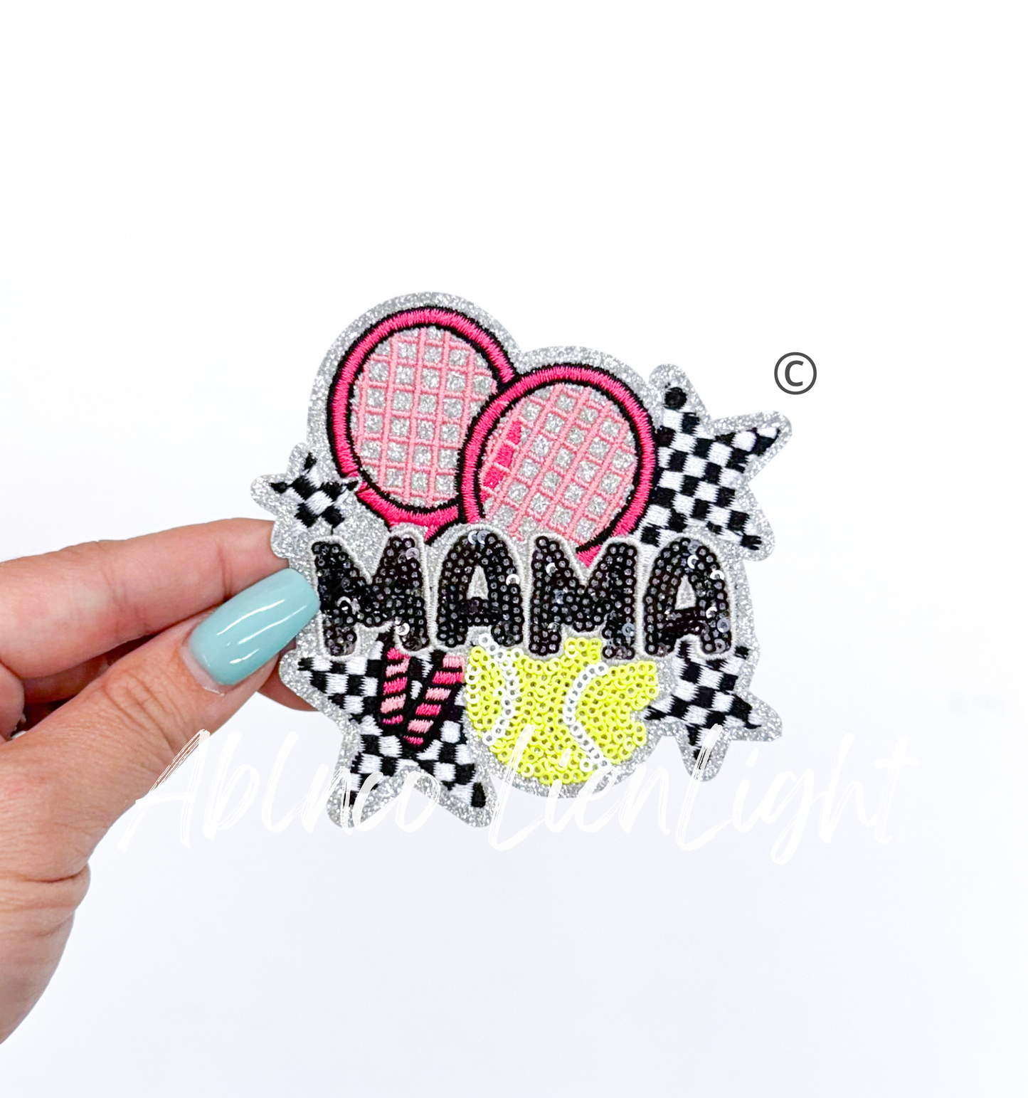 Small Tennis Mama Checkered Star Sequins Patch