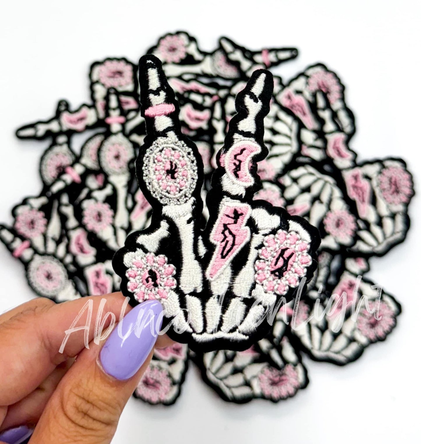3'' Pink Skeleton Hand Embroidery Patch (Small)