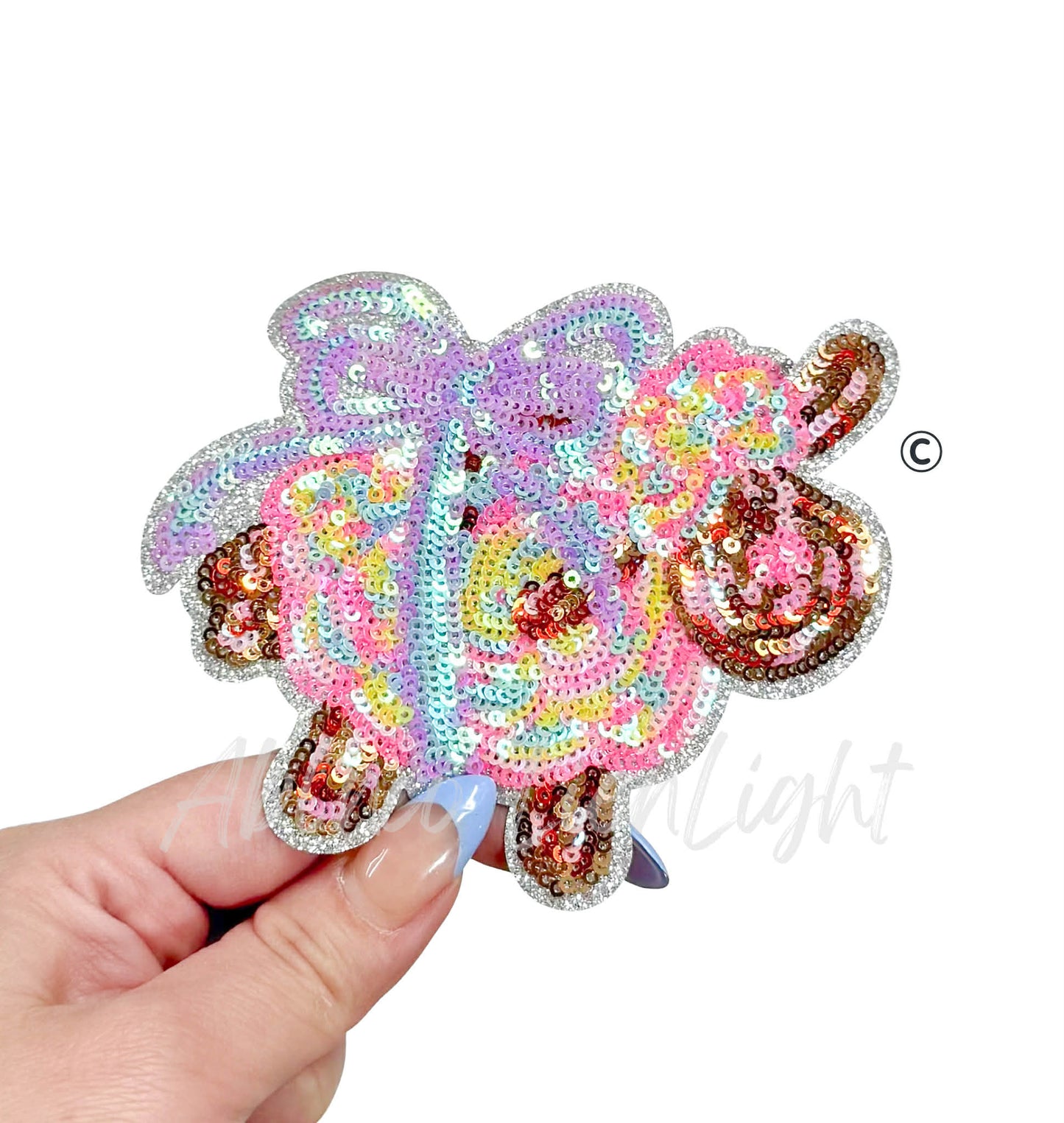 Bow Ombre Colorful Sheep Easter Sequin Patch - Small