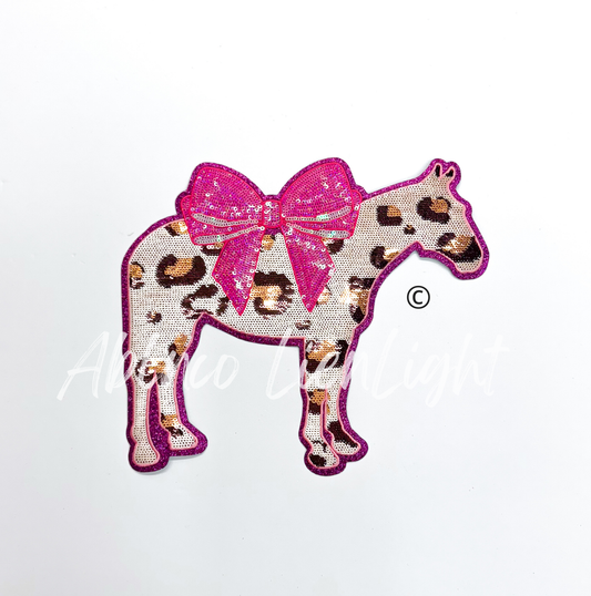 Show Horse Cheetah Print Bow Sequin Patch - Large