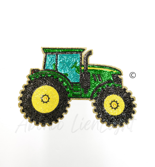 Green Tractor Farm Sequin Patch - Large