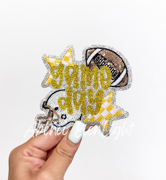Football Gold Game Day Checkered Star Sequin Patch