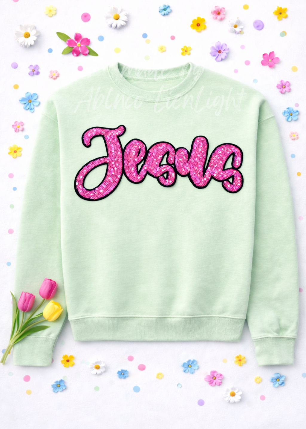 Jesus Easter Faith Sequin Patch Sweatshirt