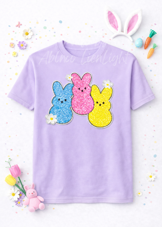 Bunny Peeps Easter Sequin Patch Tshirt