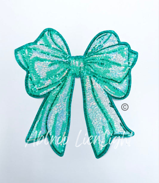 Big Turquoise Mint Blue Sequins Bow Patch