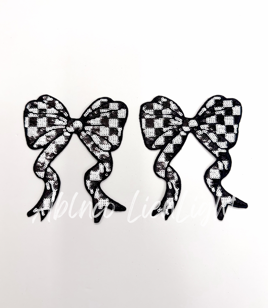 Black Checkered Sequins Side Bows Patch