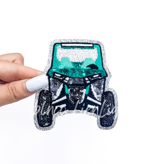 Turquoise Side-by-Side SXS Off Road Racing Sequin Patch