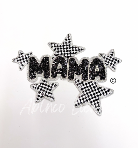 Mama Race Checkered Stars Sequins Patch - Large