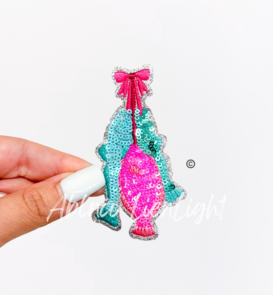 Preppy Pink Glitter Fishing Catch Trio ©️ Fishing String Sequin Patch