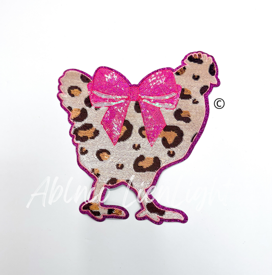 Show Chicken Cheetah Print Bow Sequin Patch - Large