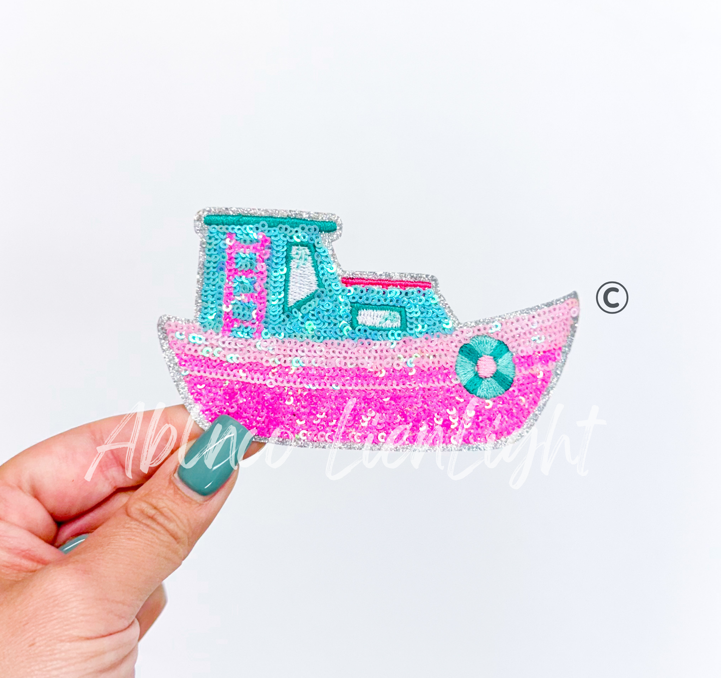 Preppy Pink Boat ©️ Sea Fishing Sequin Patch