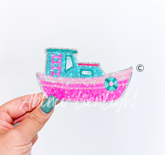 Preppy Pink Boat ©️ Sea Fishing Sequin Patch