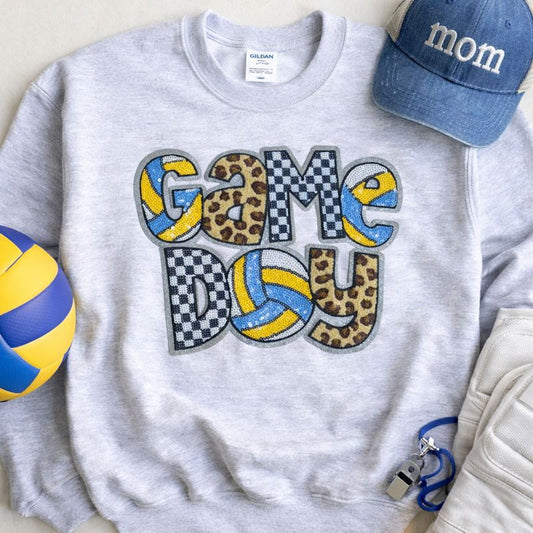 Cheetah Checkered Volleyball Game Day Sequin Sweatshirt