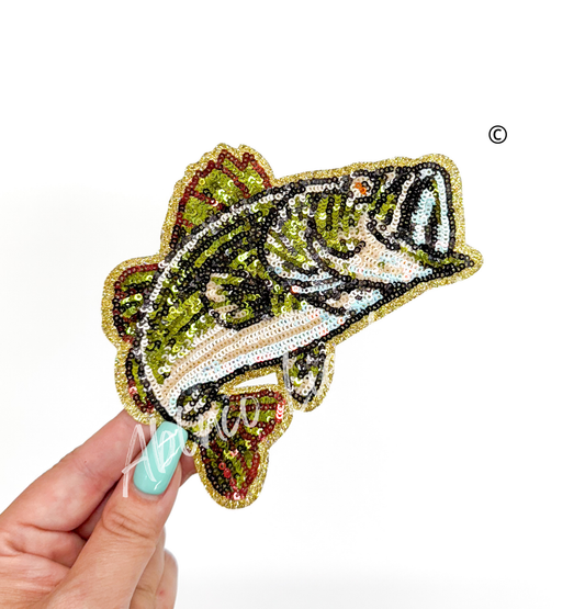 Bass Fish Fishing Sequin Patch - Small