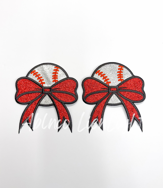 Baseball Glitter Embroidery Side Bows Patch
