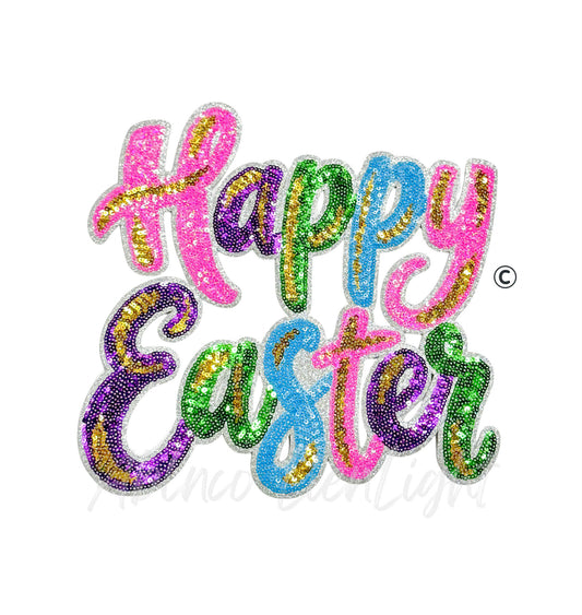 Colorful Cursive Happy Easter Sequin Patch -Large