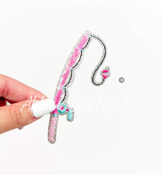 Preppy Pink Glitter Fishing Rod ©️ Sequin Patch