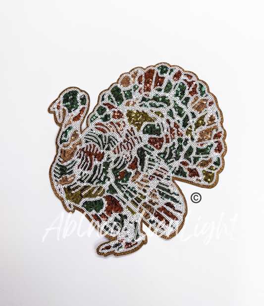 Camo Turkey Hunting Sequin Patch - Large