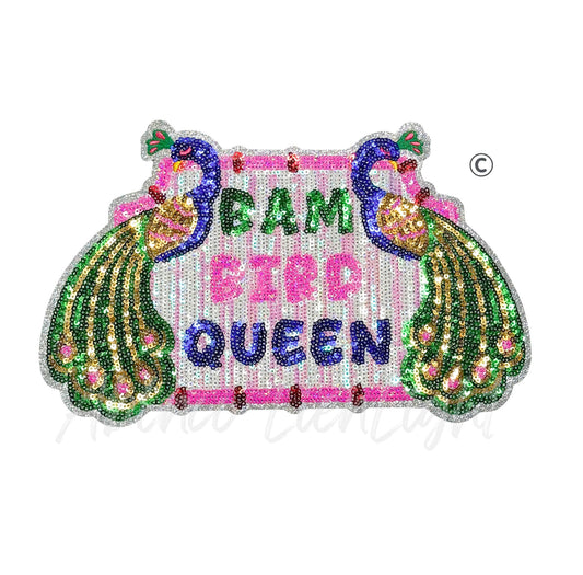Bam Bird Queen Peacocks Mahjong Sequin Patch - Large