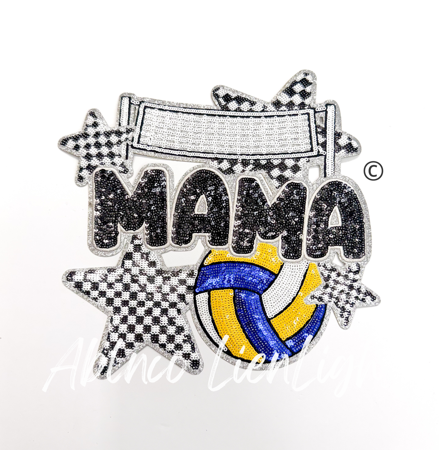 Volleyball Mama Checkered Star Sequins Patch - Large