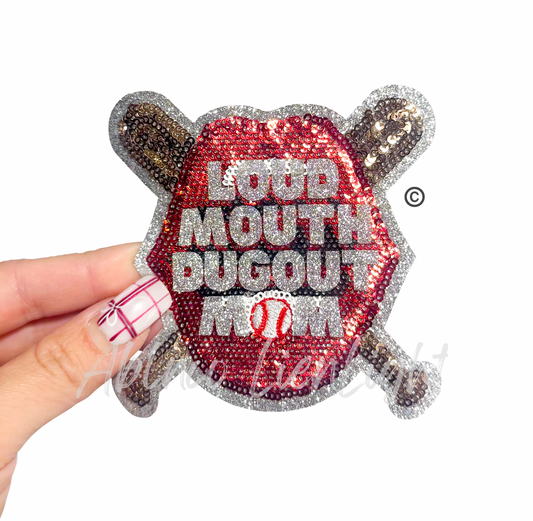Baseball Loud Mouth Dugout Mom Sequins Patch - Small