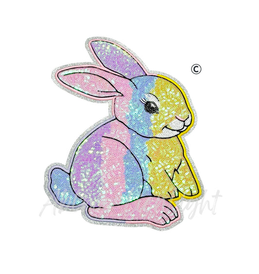 Pastel Ombre Bunny Easter Sequin Patch - Large