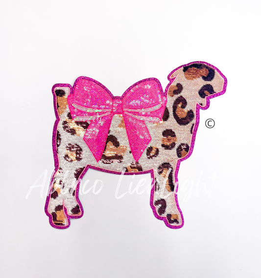 Show Goat Cheetah Print Bow Sequin Patch - Large
