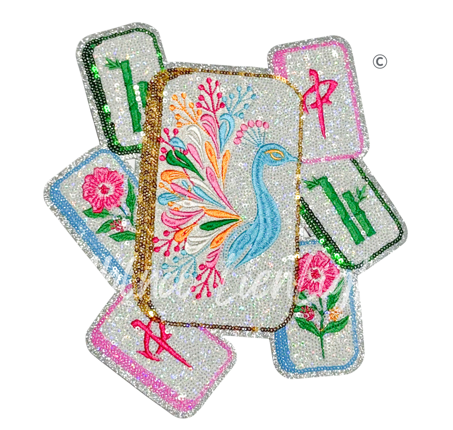 Mahjong Bird Bam Game Tiles Sequins Patch - Large