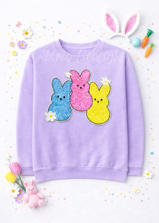 Bunny Peeps Easter Sequin Patch Sweatshirt