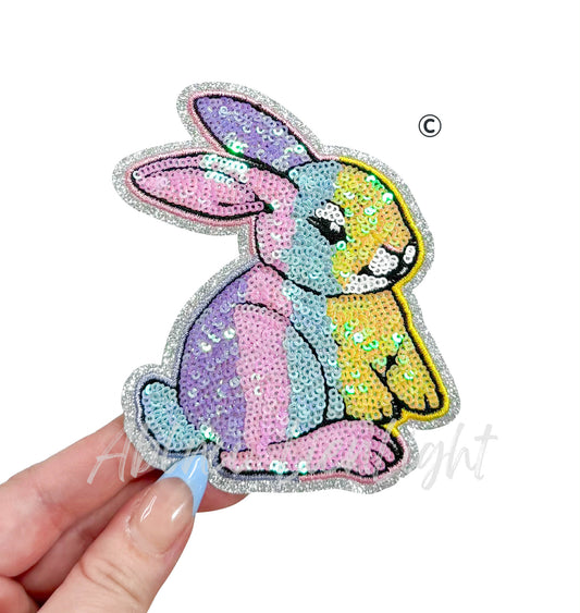 Pastel Ombre Bunny Easter Sequin Patch - Small
