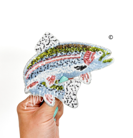 Rainbow Trout Fish Fishing Sequin Patch - Small