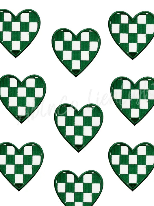 Green Checkered Heart Embroidery Patch