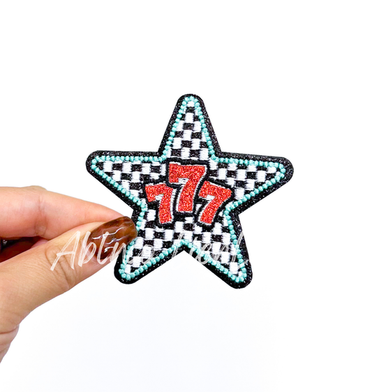 777 Checkered Star Retro Western Sequin Patch