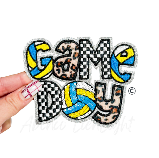 Volleyball Game Day Checkered Cheetah Sequins Patch - Small