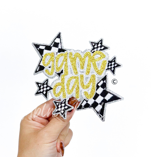 Gold Game Day Checkered Star Sequin Glitter Patch