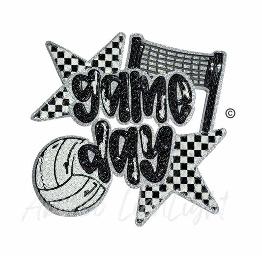 Volleyball Game Day Checkered Star Sequins Patch - Large