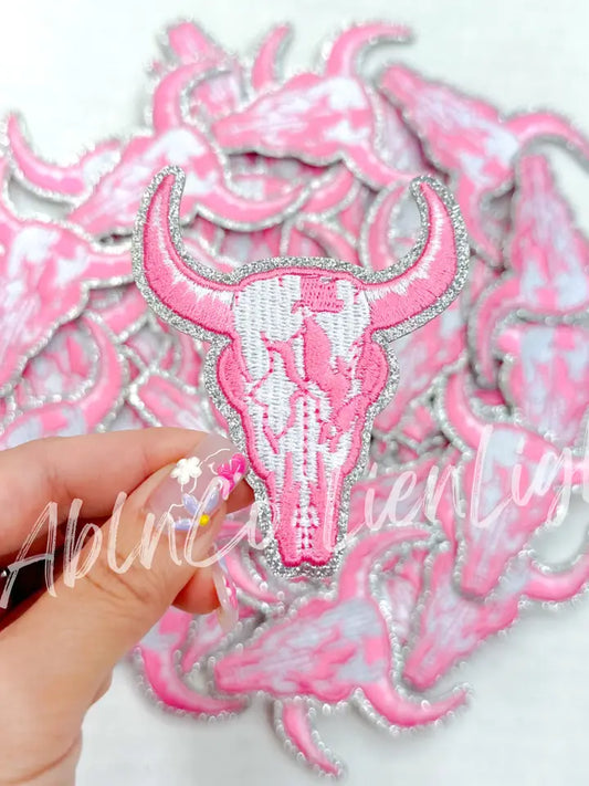 Pink Bull Skull Embroidery Patch