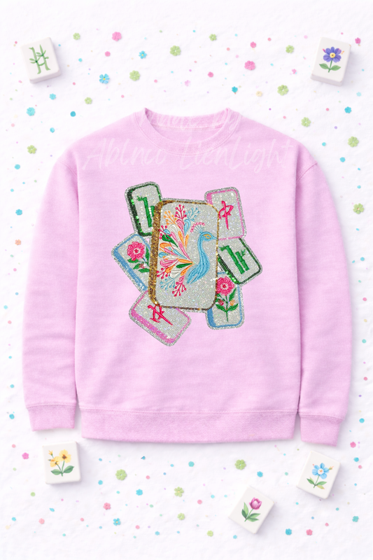 Mahjong Peacock Tiles Sequin Patch Sweatshirt
