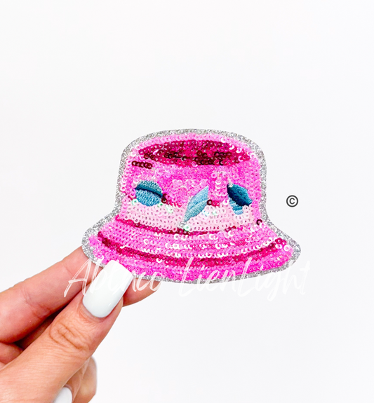 Preppy Pink Glitter Fishing Hat ©️ Sequin Patch