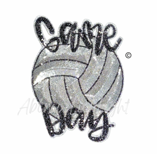 Game Day Volleyball Embroidery Sequin Patch - Large