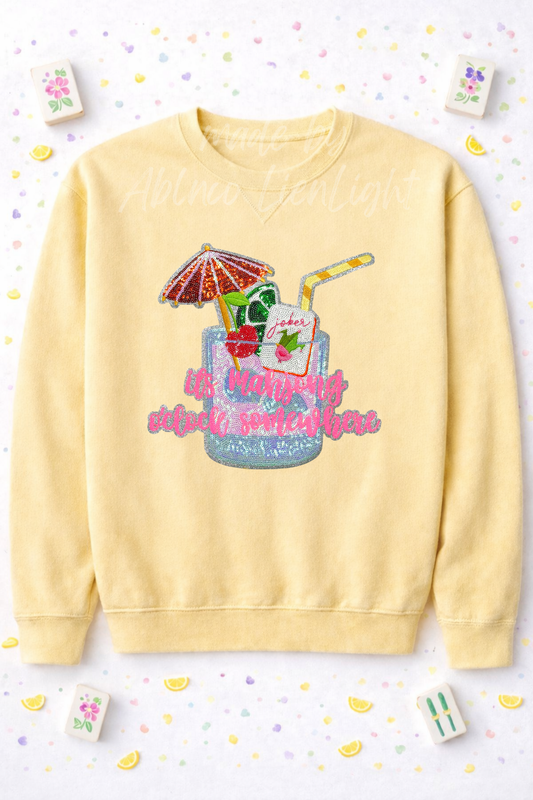 It’s Mahjong O’clock Somewhere Sequin Patch Sweatshirt