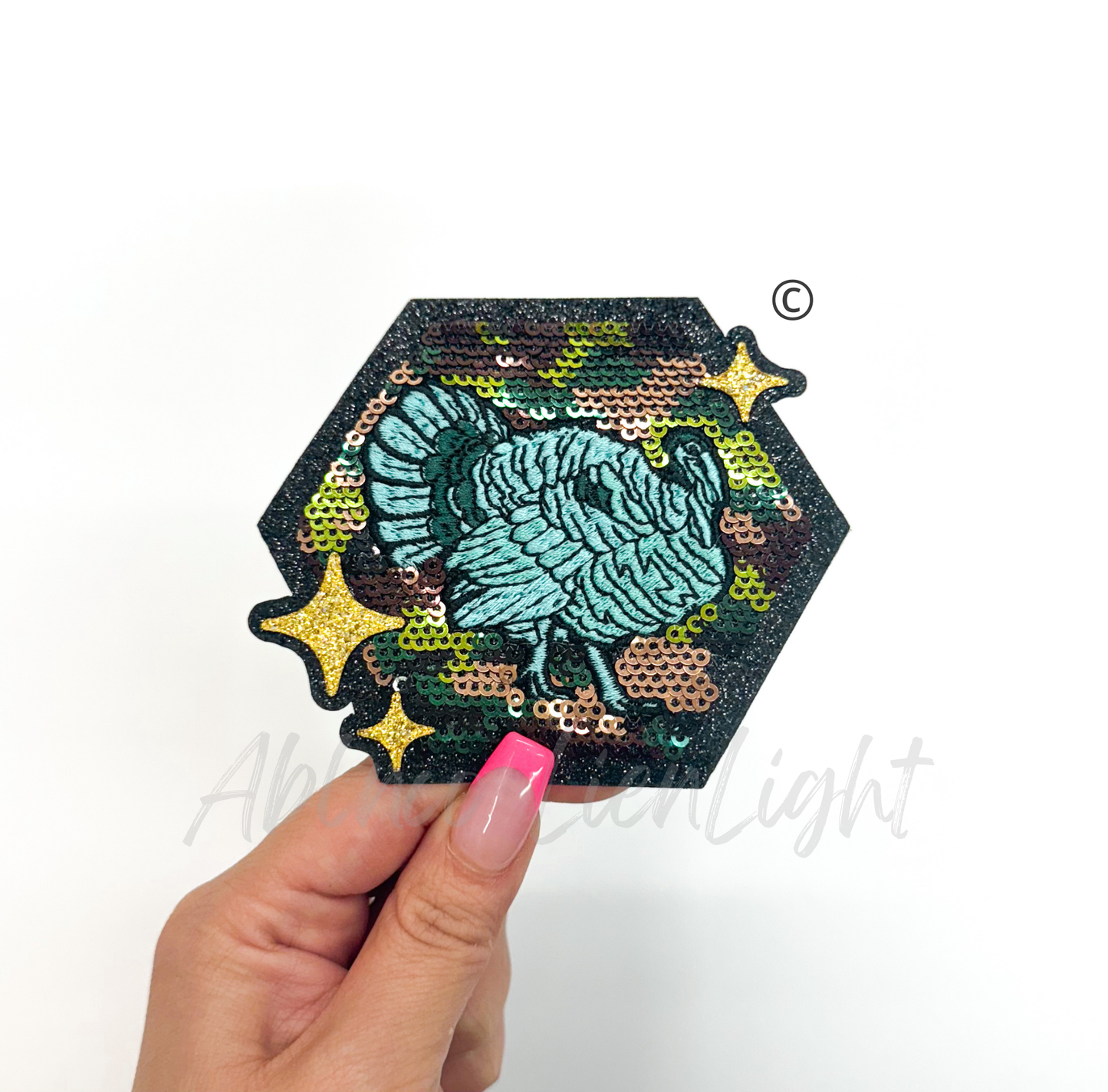 Camo Turquoise Turkey Hunting Sequin Patch