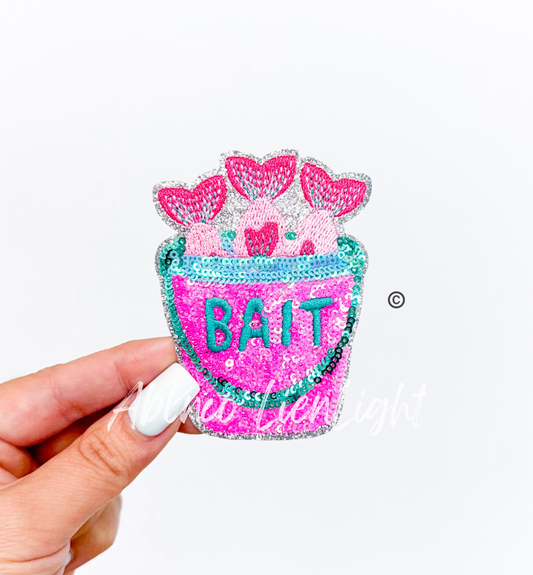 Preppy Pink Glitter Bait Bucket ©️ Fishing Sequin Patc
