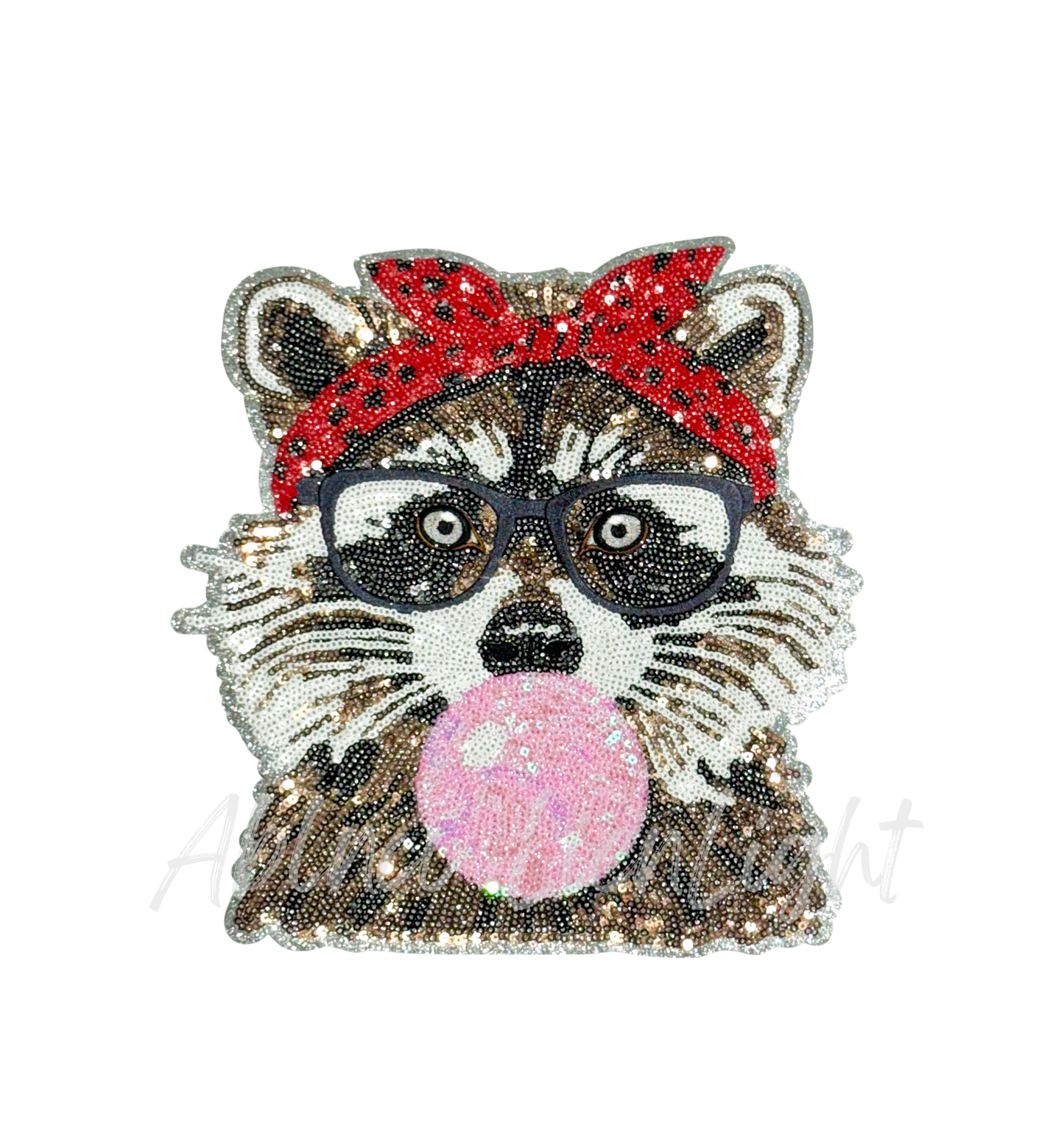 Sequins Bubble Gum Raccoon Embroidery Valentines Day Patch - Large