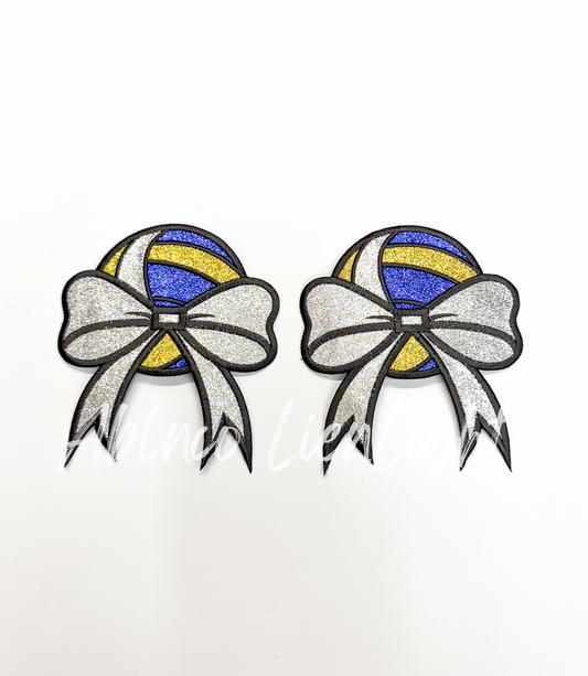 Volleyball Glitter Embroidery Side Bows Patch