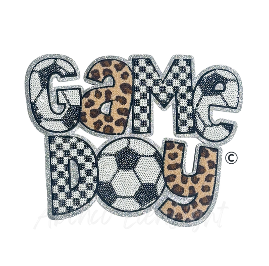 Soccer Game Day Checkered Cheetah Sequins Patch - Large