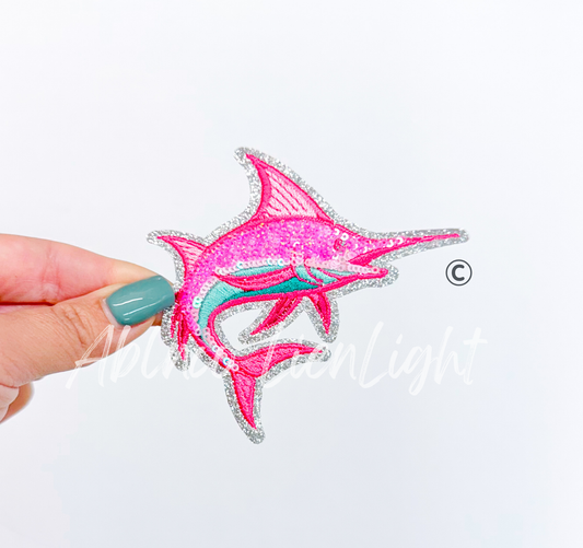 Preppy Pink Marlin Fish ©️ Sea Fishing Sequin Patch