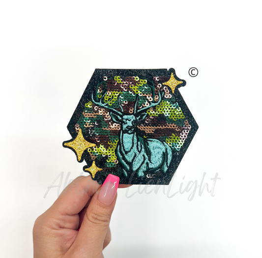 Camo Turquoise Deer Hunting Sequin Patch